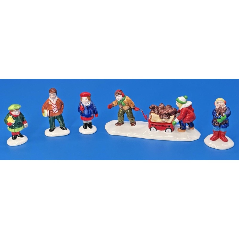 Dept 56 Snow Village Christmas Puppies + School Children Lot of 2 Sets Vintage
